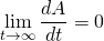 \displaystyle \lim_{t\to\infty} \frac{dA}{dt} = 0