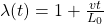 \lambda(t)=1+\frac{vt}{L_0}